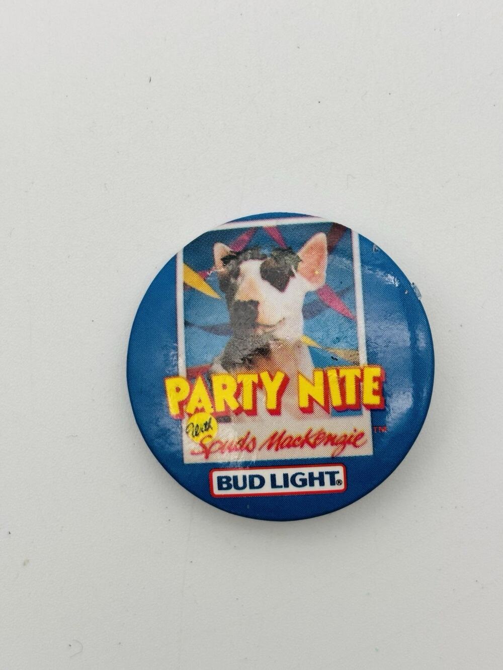 Vintage Spuds MacKenzie Button Pin Bud Light Party Nite 1 1/2" Wide